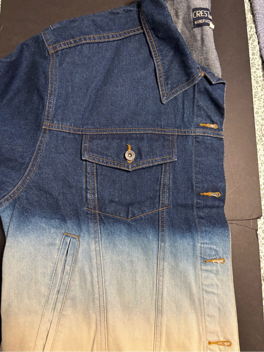 Vintage Y2K Crest Jeans Ombre Denim Jacket - Blue to White Dip Dye - Size 2XL